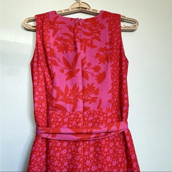 Sam Edelman Sz XS Dress Botanical Tiered Pink Coral Ruffle Midi Wedding Party EC - Picture 15 of 16